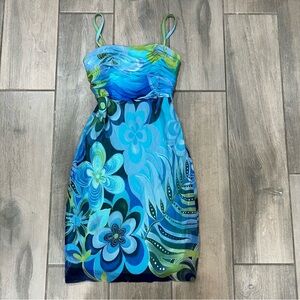 Vintage Mary L Couture Blue Green Mesh Sleeveless Cocktail Mini Dress Women US 4